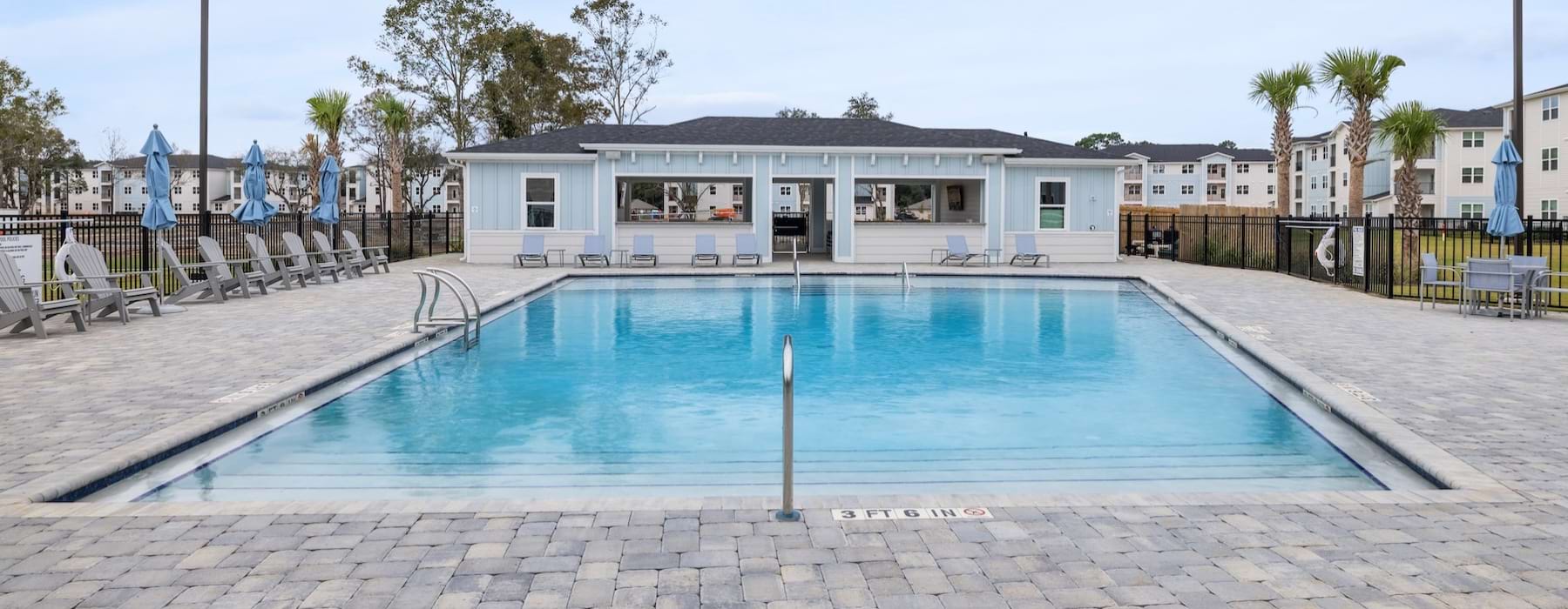 a swimming pool in a courtyard